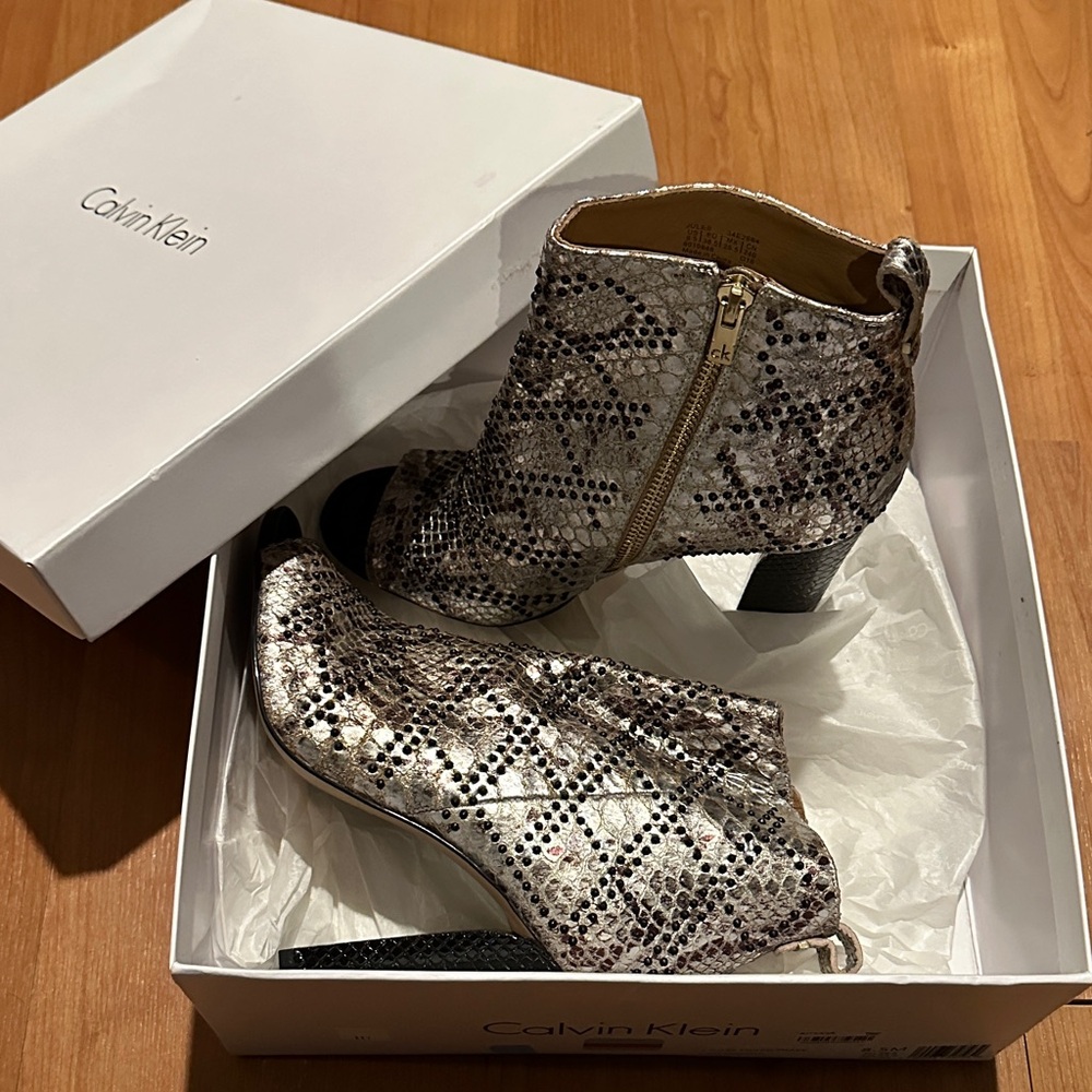 Calvin Klein Black and Cream Snakeskin Booties
